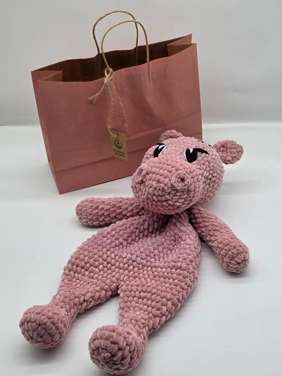 Handmade Crochet Hippo Lovey - Chunky Chenille Plush