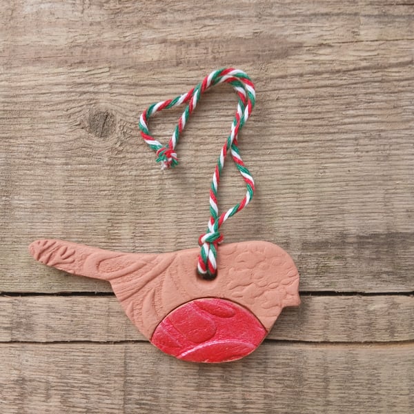 Christmas Robin Terracotta Christmas Decoration Tree Ornament
