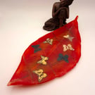 Handmade Fused Glass Cloud Forest Magnolia Leaf Cast Brickwork with Butterflies