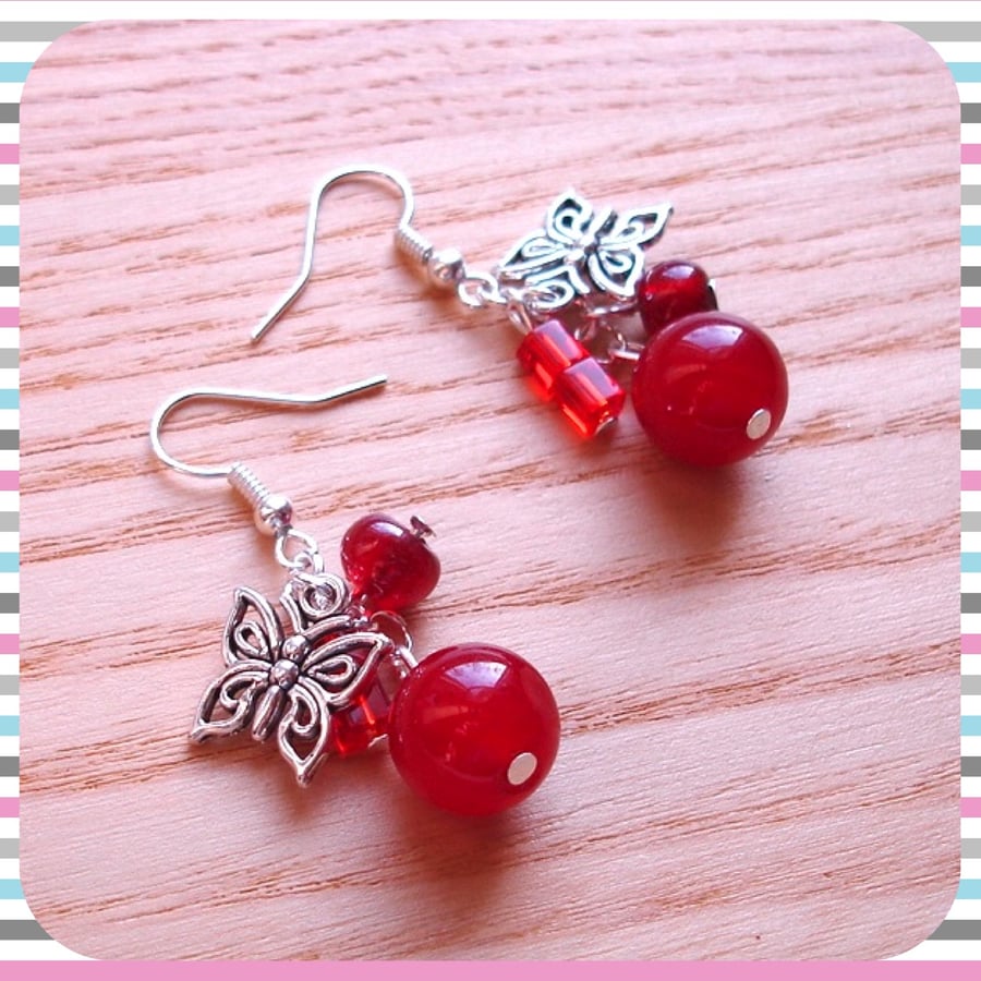 Butterfly and Bead Cluster Earrings