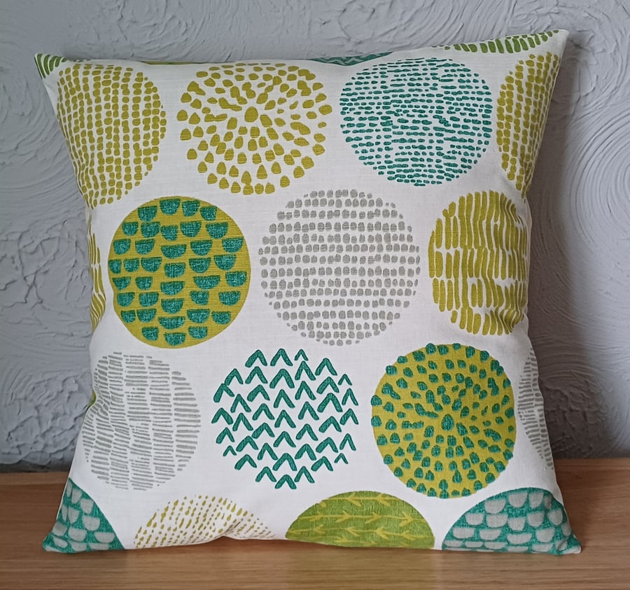 40x40cm Geometric Cushion Cover Geo Circles Green Ochre Yellow Grey (16")