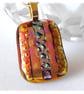 Dichroic Glass Pendant 215 Amber Gold Handmade with gold plated chain - Image 4