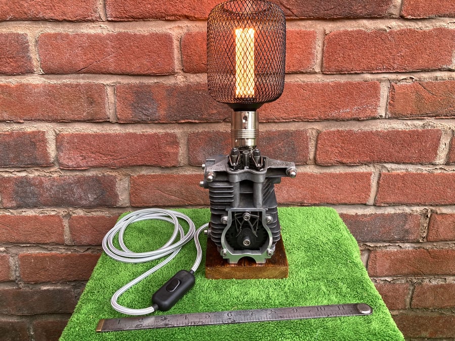 Engine Table Lamp, Industrial Style, made from a 4 Stroke Leaf Blower Engine