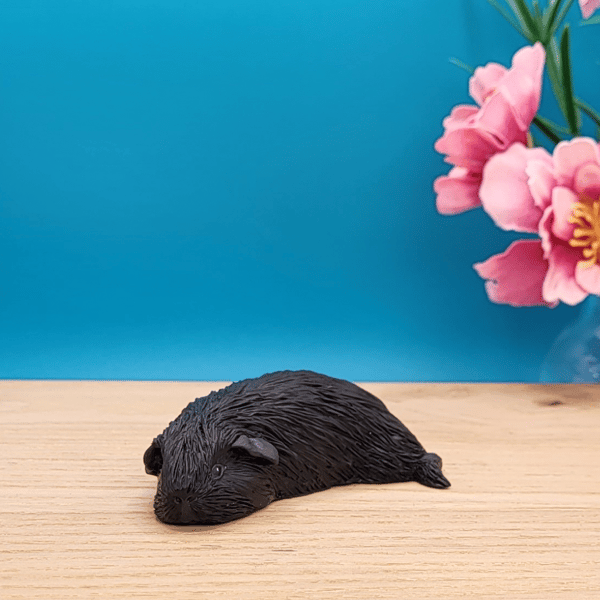 Sleeping Black Guinea Pig Sculpture, Mini Guinea Pig figurine