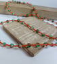 Green, Orange and Pink Crackle Glass Bead Single Strand Necklace - Image 5