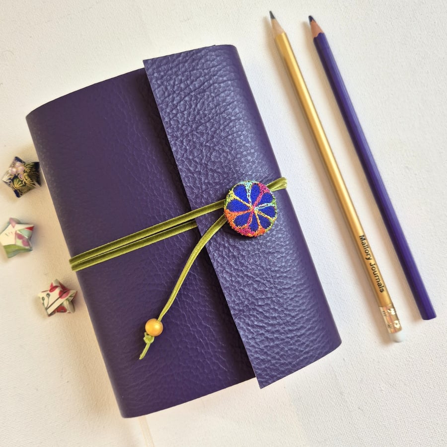 Purple Journal or Sketchbook with Florentine Paper Lining and silk button