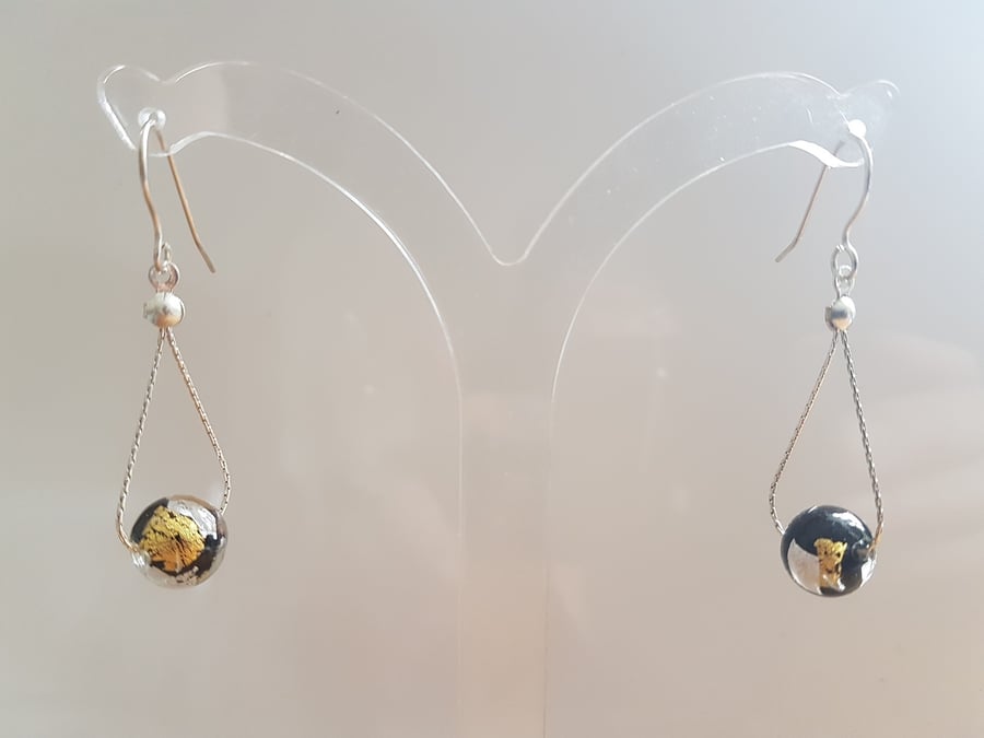 Murano glass bead earrings, on silver flexible chain