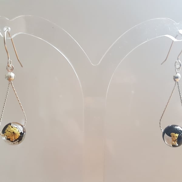 Murano glass bead earrings, on silver flexible chain