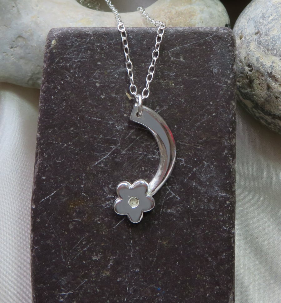 swooshing flower - fine silver pendant necklace with sterling silver chain