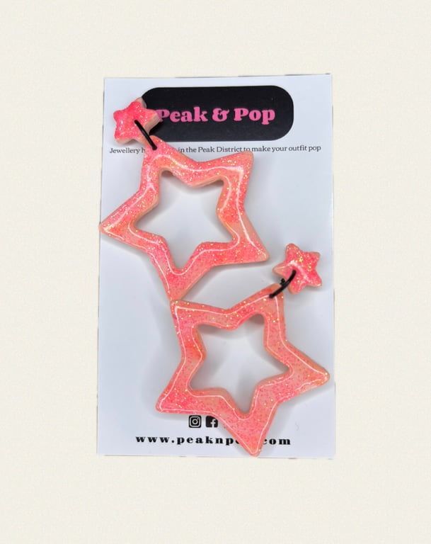 Pink Glitter Star Statement Earrings - Festive Party Jewellery