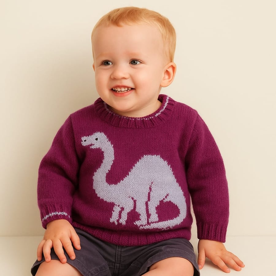 Dinosaur Jumper Knitting Pattern.  Digital Knitting Pattern
