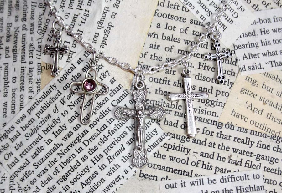 Cross Charm Crucifix Charm Silver Necklace