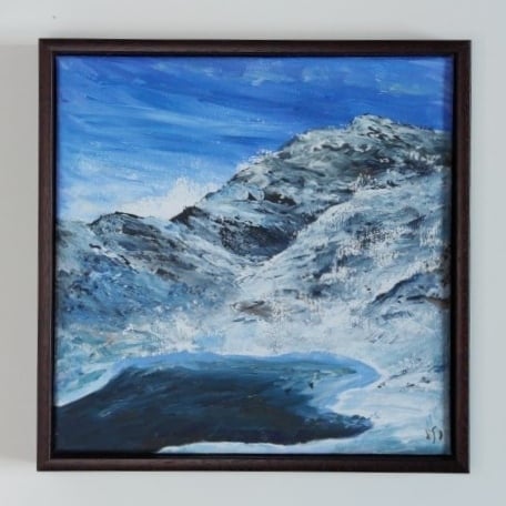 Yr Wyddfa Snowdon, Wales, Frosty December mountain in winter painting