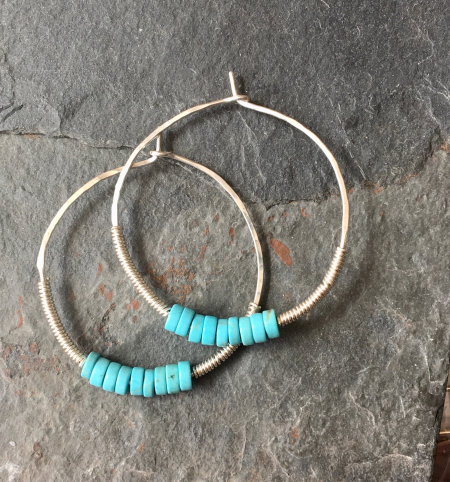 Silver & Turquoise Silver Hooped Earrings 
