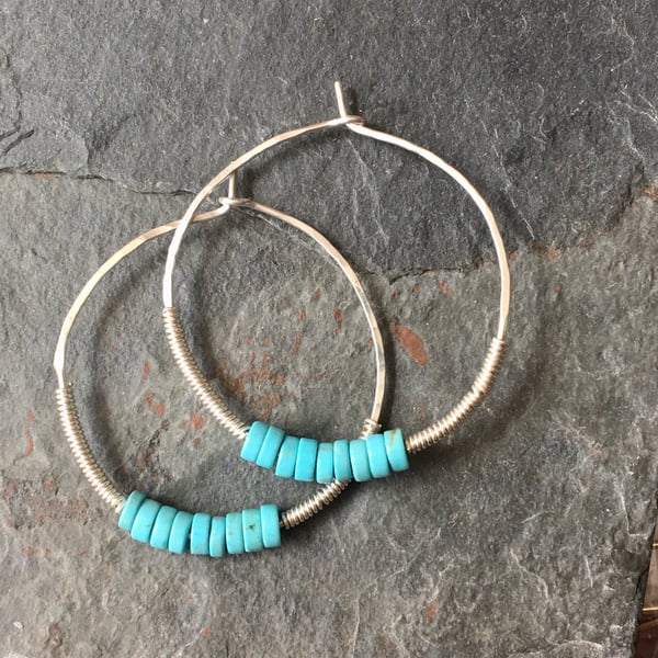 Silver & Turquoise Silver Hooped Earrings 