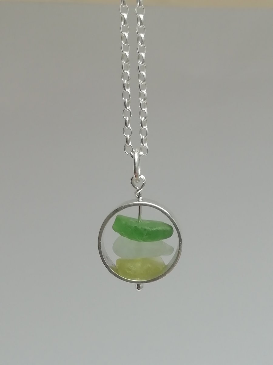 Trio of Sea Glass in a Ring Necklace