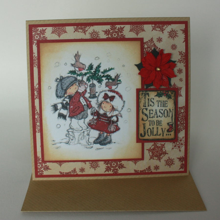 Handmade cute couple Christmas card