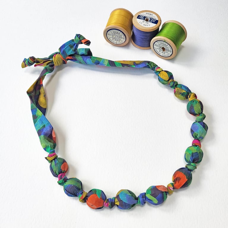 Blue, Green, Orange, Mustard, Pink Liberty Fabric Necklace - Wandering Meadow B
