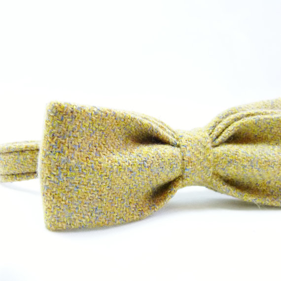 Mens Skinny Bow Tie - Mustard Yellow Irish Tweed