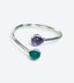 Sterling Silver Large Adjustable Amethyst & Aventurine Ring  - Gift Boxed