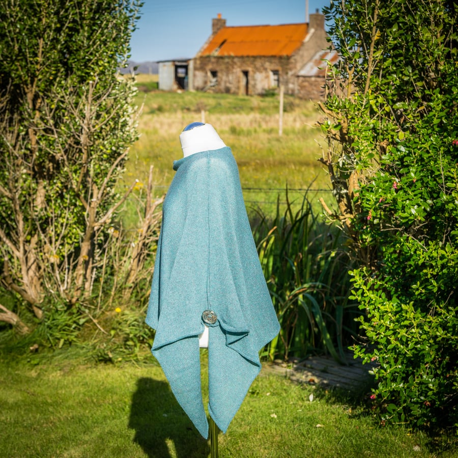 Highland Merino Silk Asymmetric Poncho - blue melange. Perfectly Imperfect 