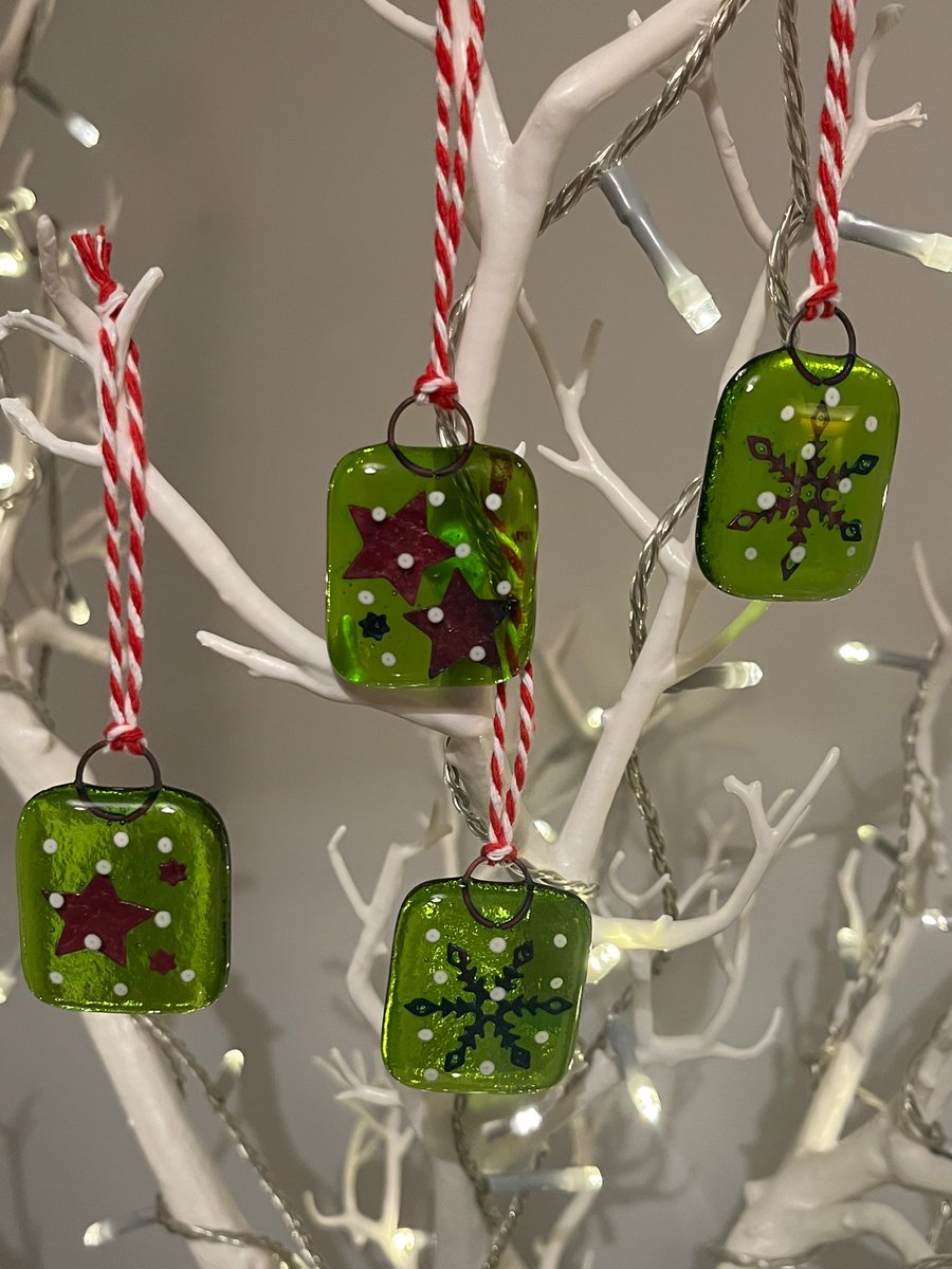 Fused Glass Xmas Decorations : Set of 4