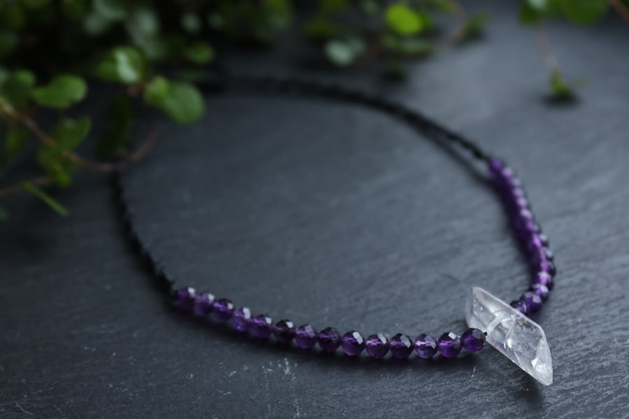 Amethyst and clear Quartz necklace 