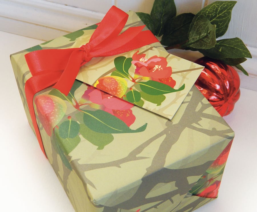 Japanese Quince Gift Wrapping Paper Set - Gift Wrap for Gardeners