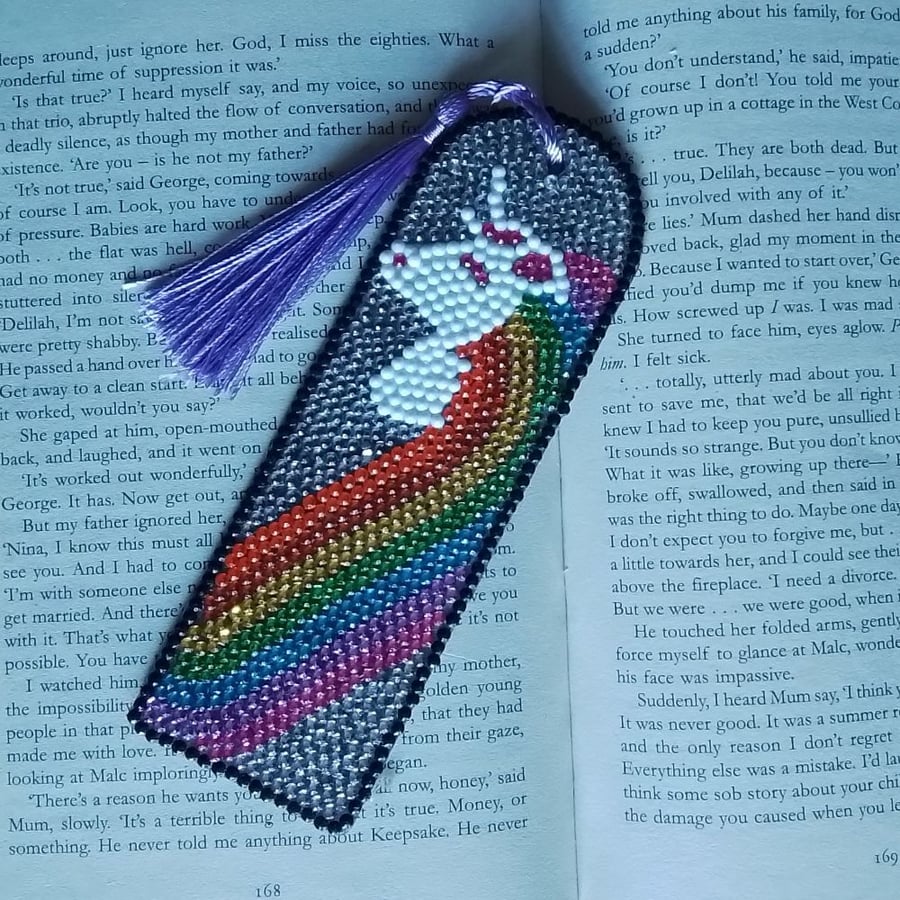 Rainbow Unicorn Bookmark, Diamond Art Bookmark, Bookmark with Tassel