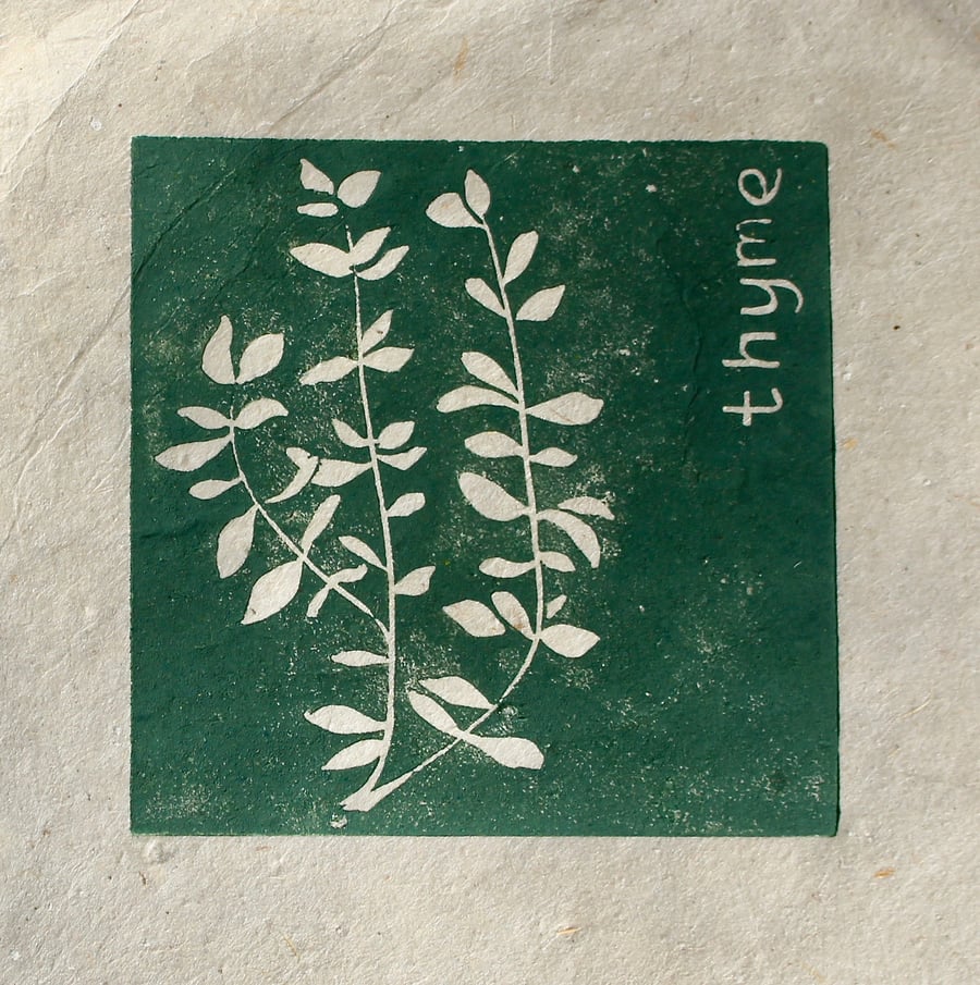 Thyme herb mini linocut print