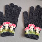  gloves  black gloves with mushrooms 