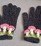  gloves  black gloves with mushrooms 