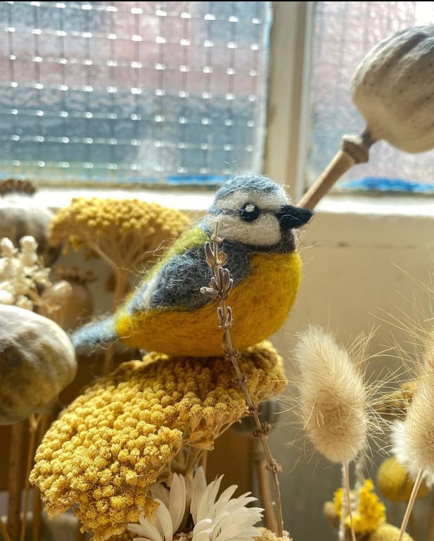 Needle Felted Blue Tit - small gift for bird lover 