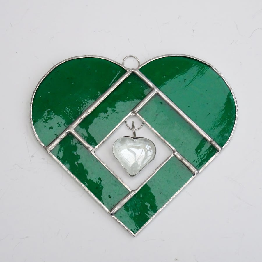 Stained Glass Heart Heart Suncatcher - Handmade Hanging Decoration - Green