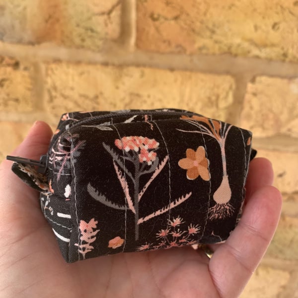 Black Background Floral Fabric Mini Box Shape Bag