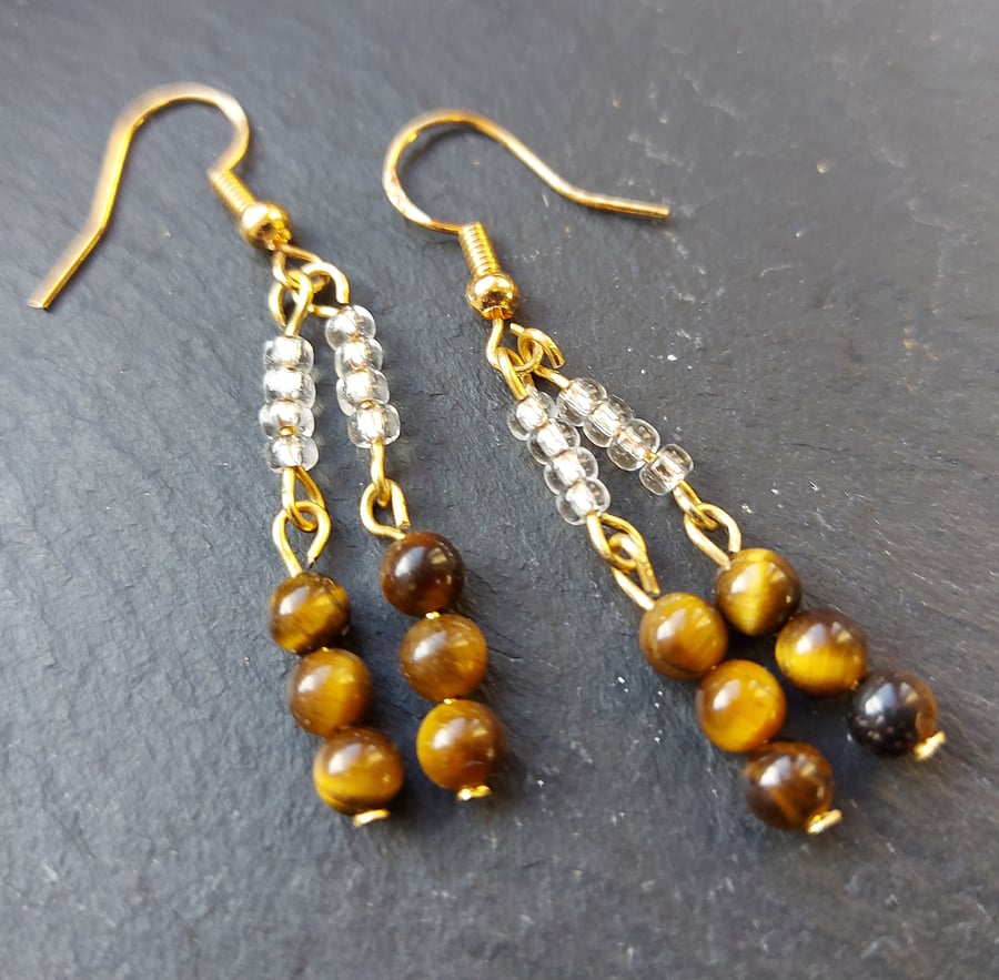 Beaded dangle earrings with golden tiger's eye