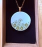 Upcycled bone china necklace green daisy 1960s 1970s retro