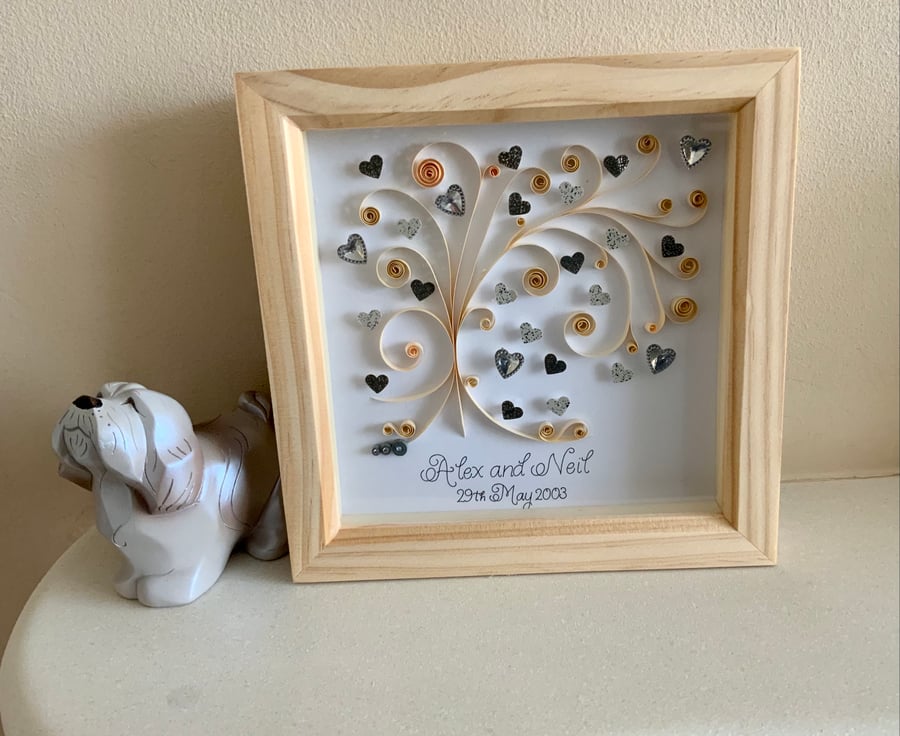 Framed paper scrolled heart tree 