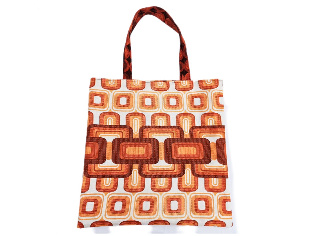 Vintage 1960s 1970s geometric pattern fabric shoulder tote bag