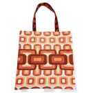 Vintage 1960s 1970s geometric pattern fabric shoulder tote bag