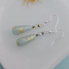 Aqua and Gold Long Drop Earrings