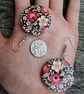 Large flower button dangle earrings - Image 5