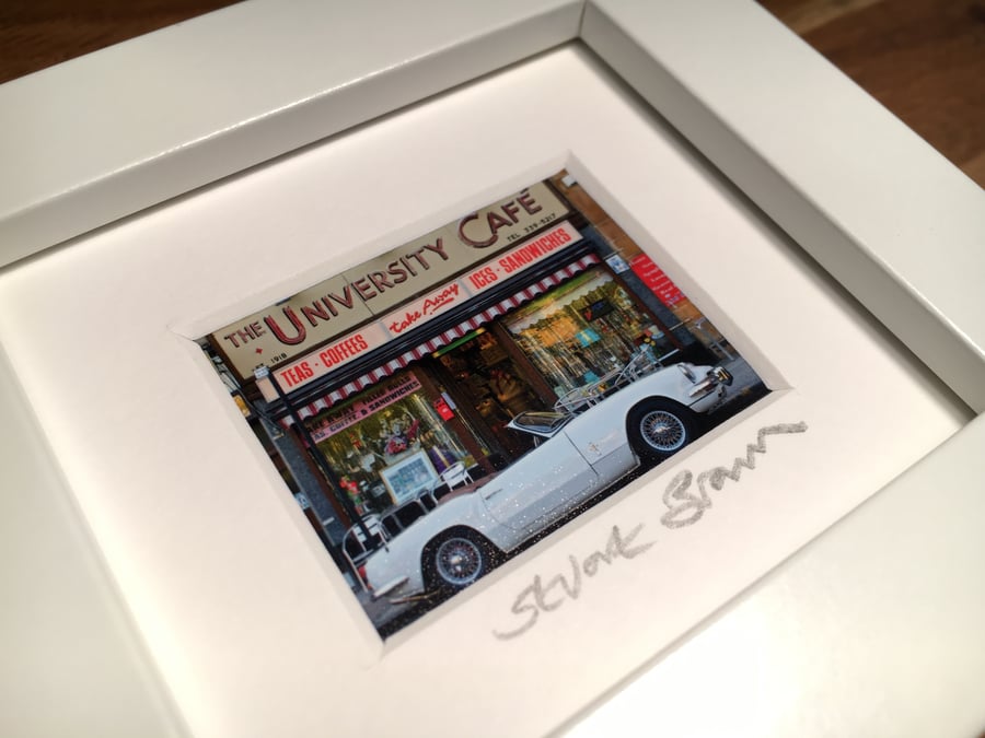 UNIVERSITY CAFE,  GLASGOW mini signed and framed print 