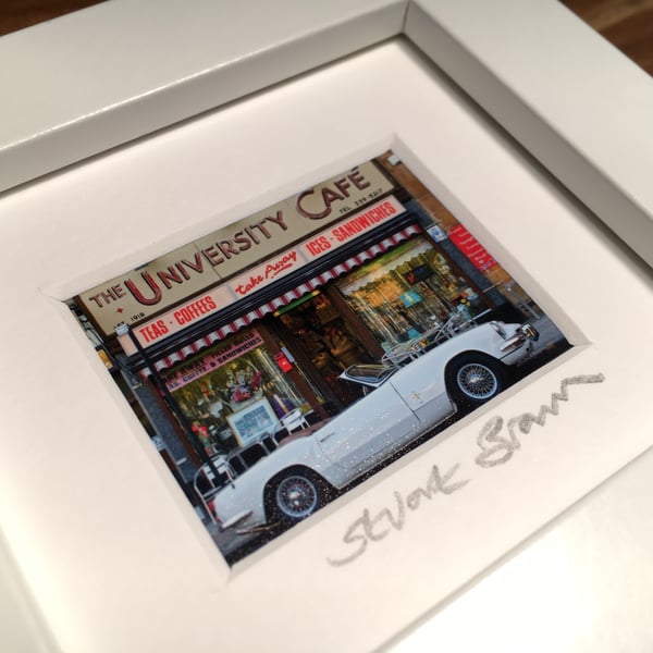 UNIVERSITY CAFE,  GLASGOW mini signed and framed print 