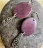 Tagua nut slice with filigree dangle earrings 