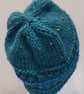 Handknit chunky wool hat col 3 Teal with Blues - Image 2