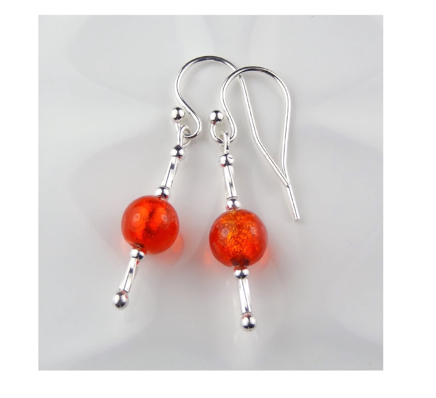 Murano glass drop earrings, sterling silver, 6mm, genuine, 2 colours, gift box