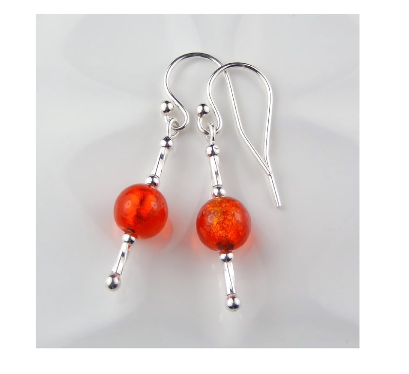 Murano glass drop earrings, sterling silver, 6mm, genuine, 2 colours, gift box