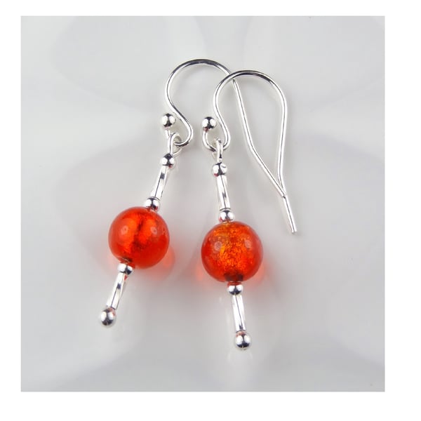 Murano glass drop earrings, sterling silver, 6mm, genuine, 2 colours, gift box