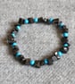 Hematite Chip and Turquoise Stone Bead Elastic Bracelet - Image 1